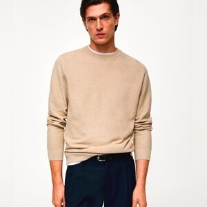 MANGO MAN Men's Tan Textured Casual Sweater Large